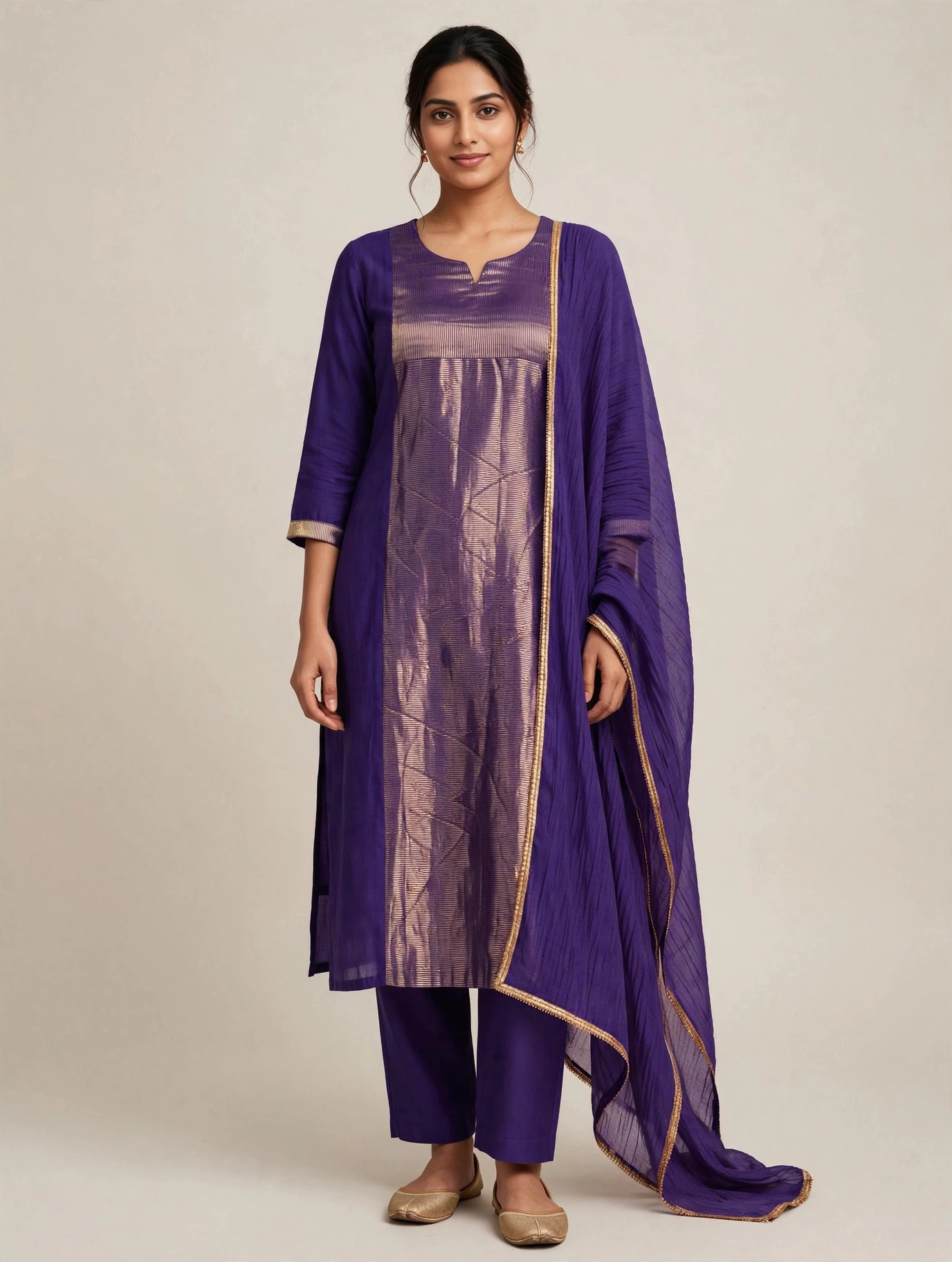 Pure Viscos Mul Chandery Suit with Jari Lining